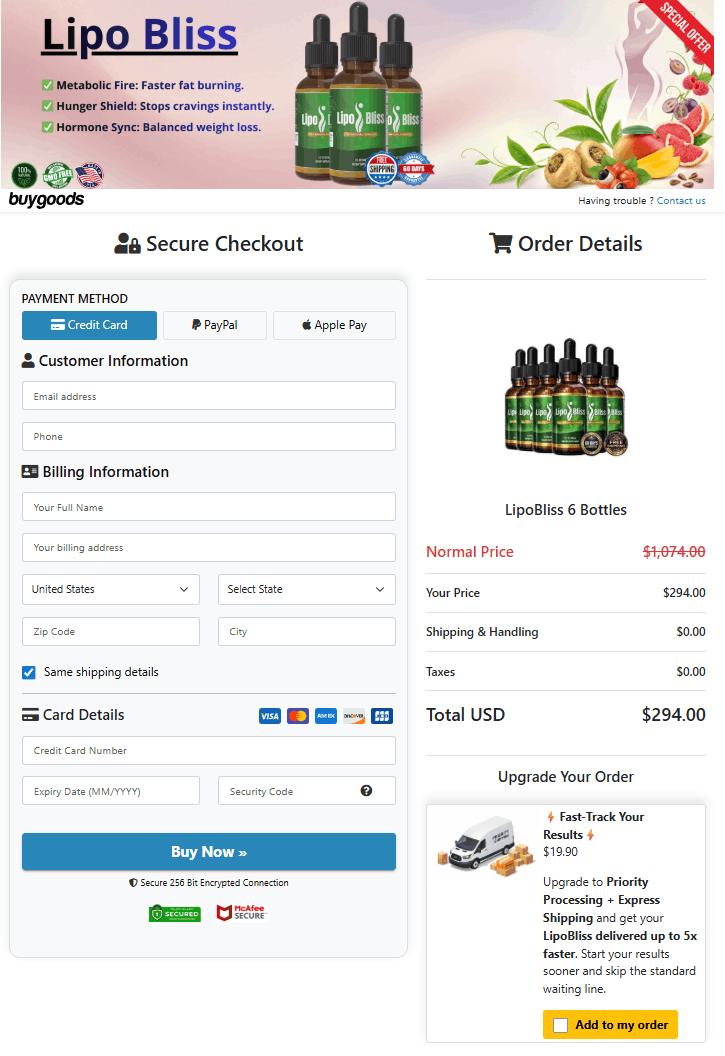 LipoBliss order form